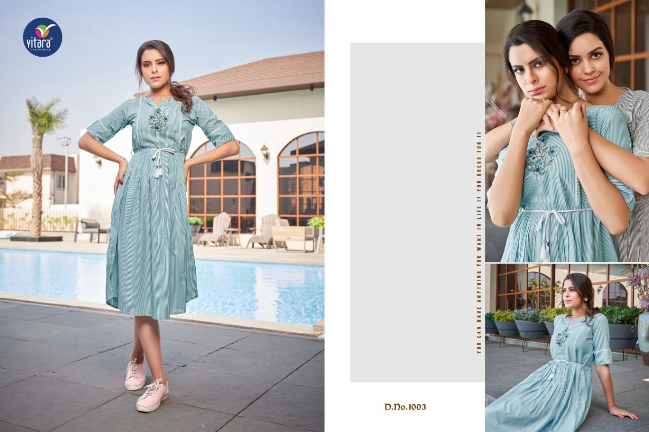 Vitara Vanila Fancy Designer Wear Wholesale Cotton Kurtis Catalog
 